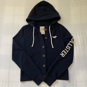 Hollister Navy Blue Button-Up Hoodie Sweatshirt
